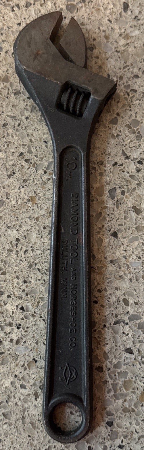 Vintage 10” Diamond Tool & Horseshoe Co Adjustable Wrench USA Diamalloy