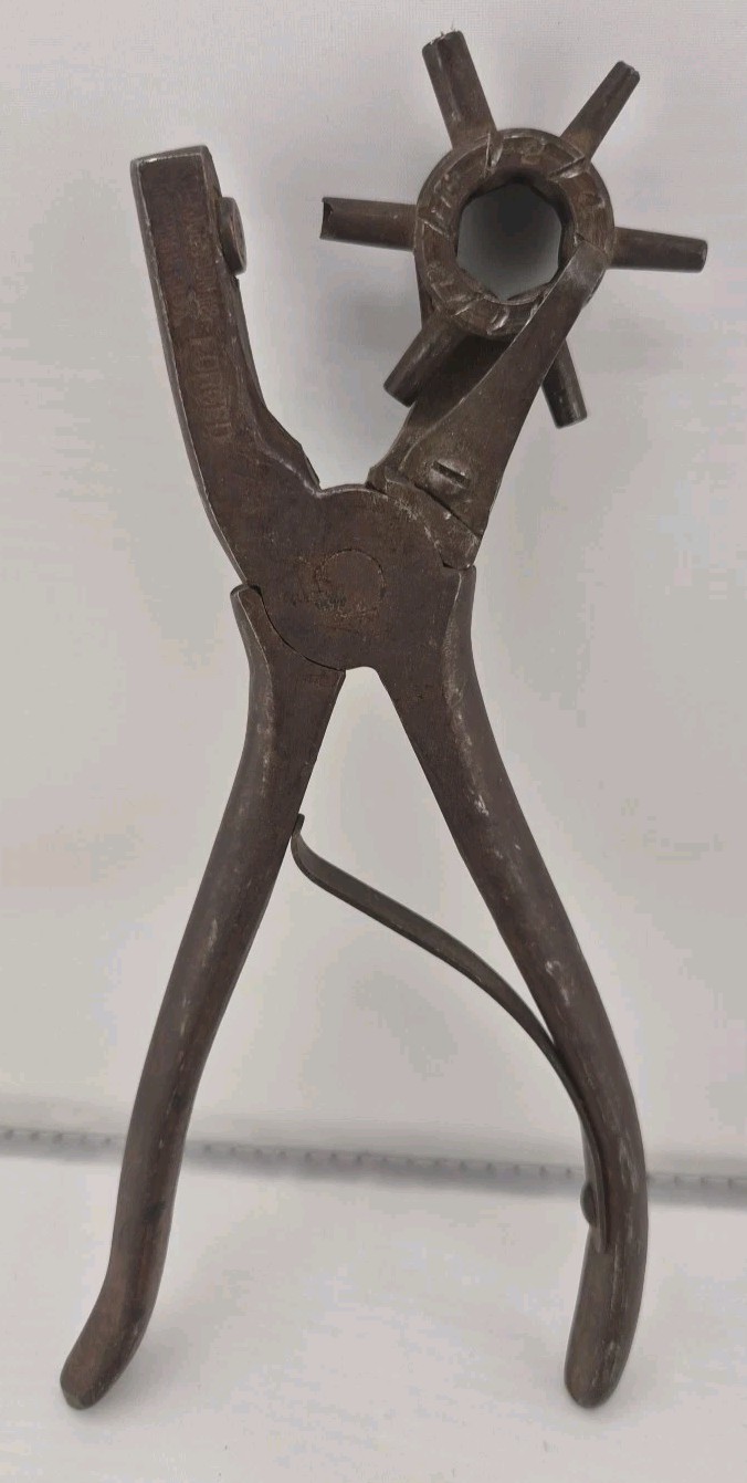 Vintage Antique WM Johnson Leather 6 Punch Pliers USA Newark,NJ FORGED