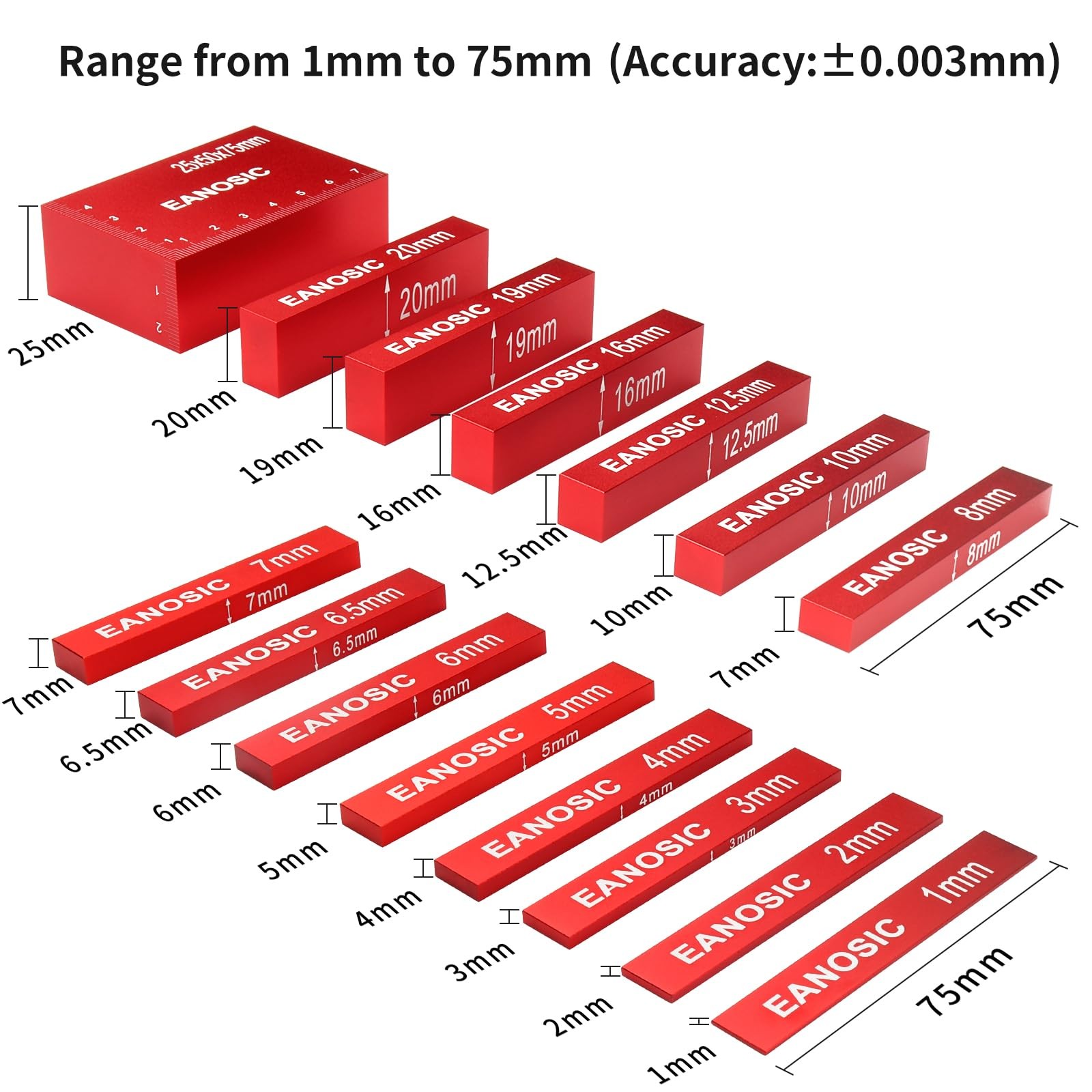 EANOSIC Metric Setup Blocks Height Gauge Set, 15pcs Precision Metric, Red