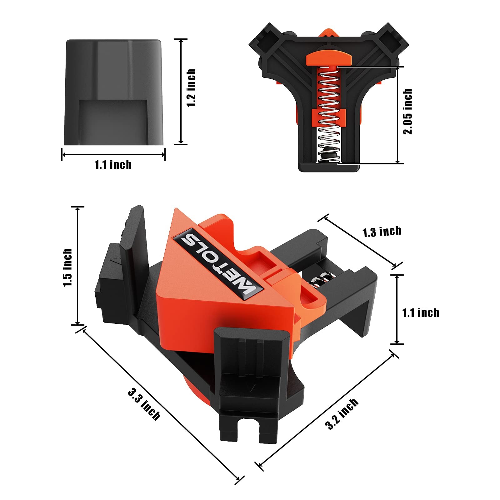 WETOLS Corner Clamp for Woodworking, 90 Degree Right Angle Clamp, Wood Orange