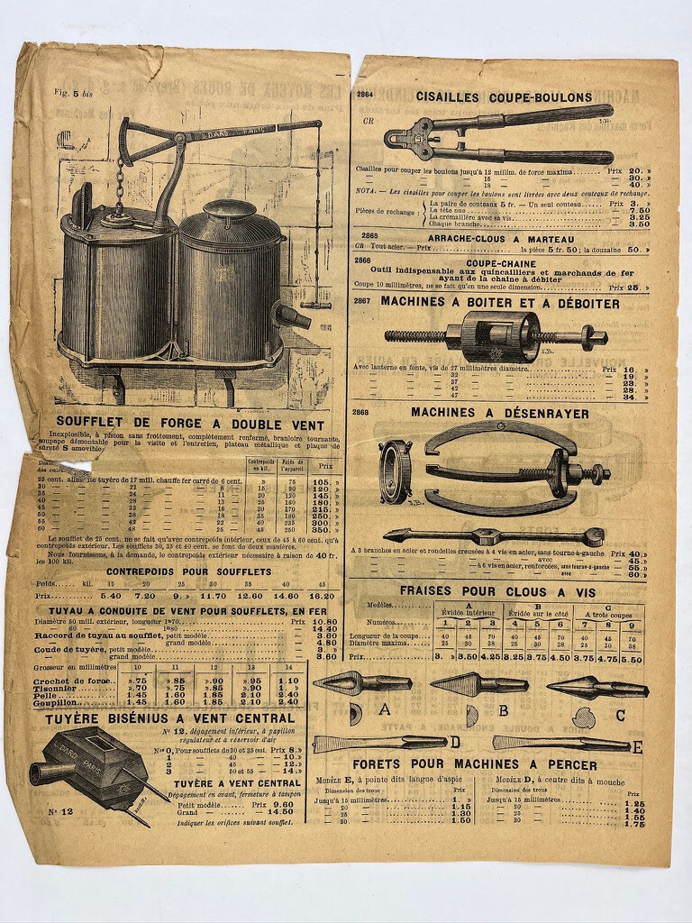 8 Loose Pages EARLY French L Dard Catalog Machines Tools Blacksmith Woodwork +