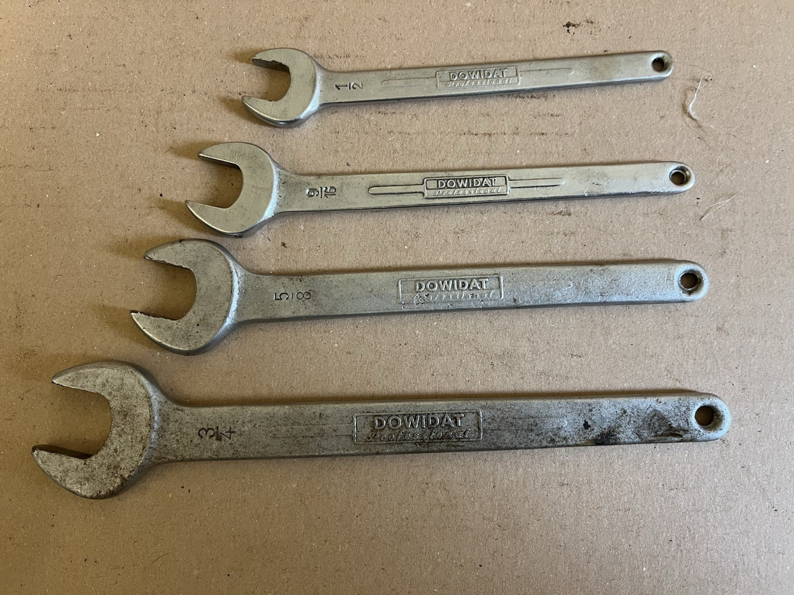 4 x Vintage dowidat open end imperial spanners no 610 3/4″ 5/8″ 9/16″ & 1/2″