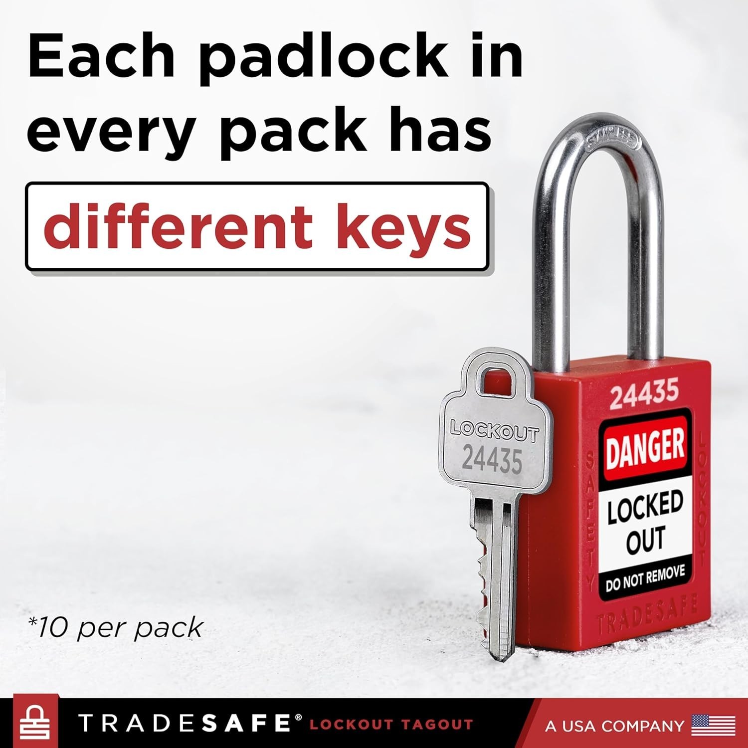 Lockout Tagout Locks Set of 10 Red OSHA Compliant Safety Padlocks with Keys