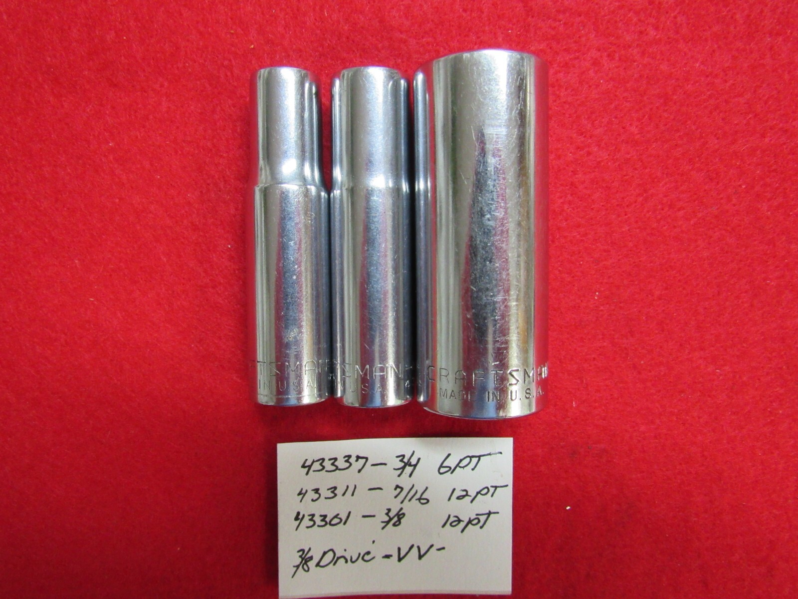 VINTAGE CRAFTSMAN -VV- 3/8″ DRIVE DEEP SOCKET LOT–6 & 12 POINT–Item #423