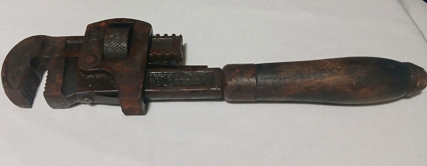 AS-IS Antique Adjustable Tobrin Plantsville Conn Wrench Wood Handle – Very Rare