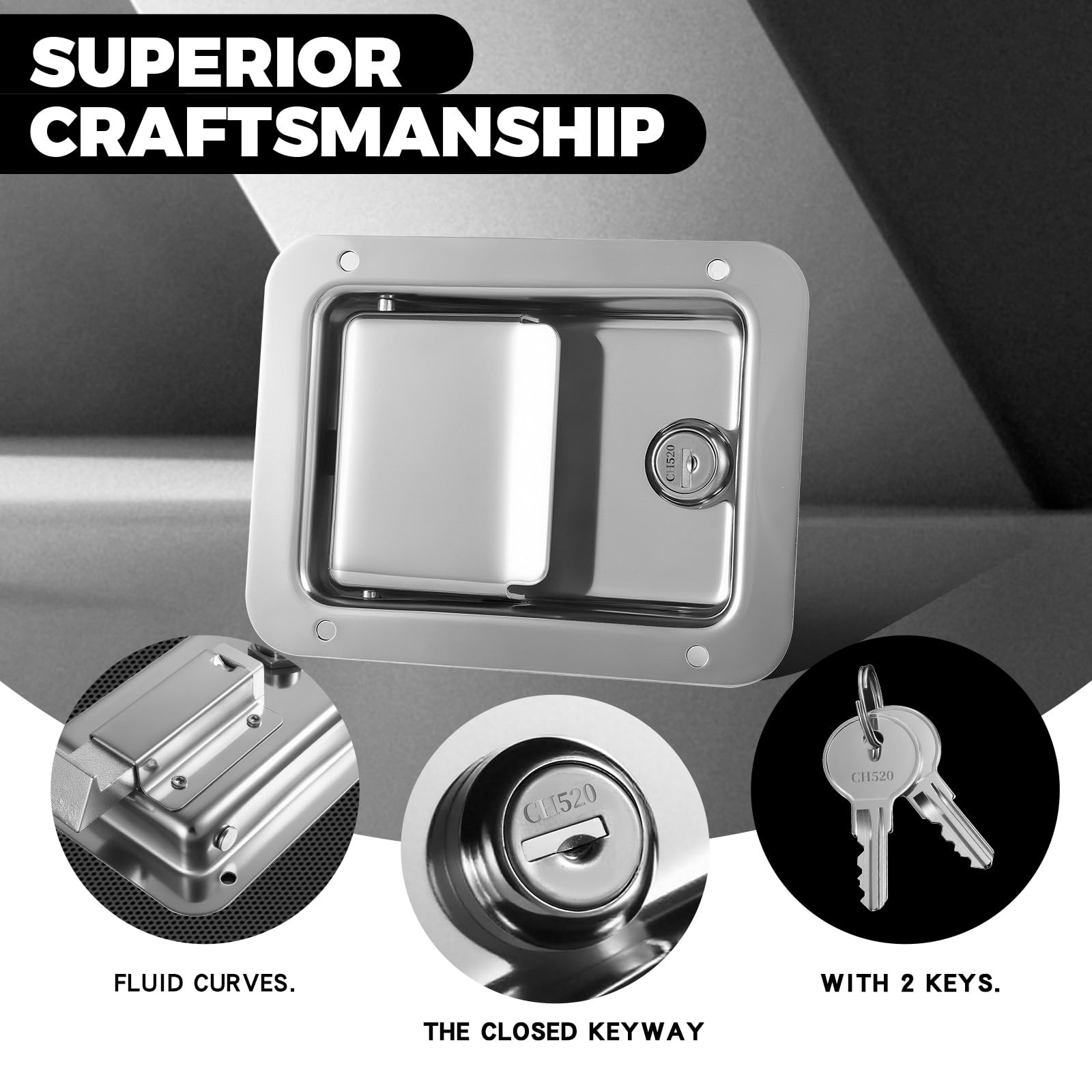 304 Stainless Steel Truck Tool Box Paddle Latch Locks Keys 4.72×3.66 Inch
