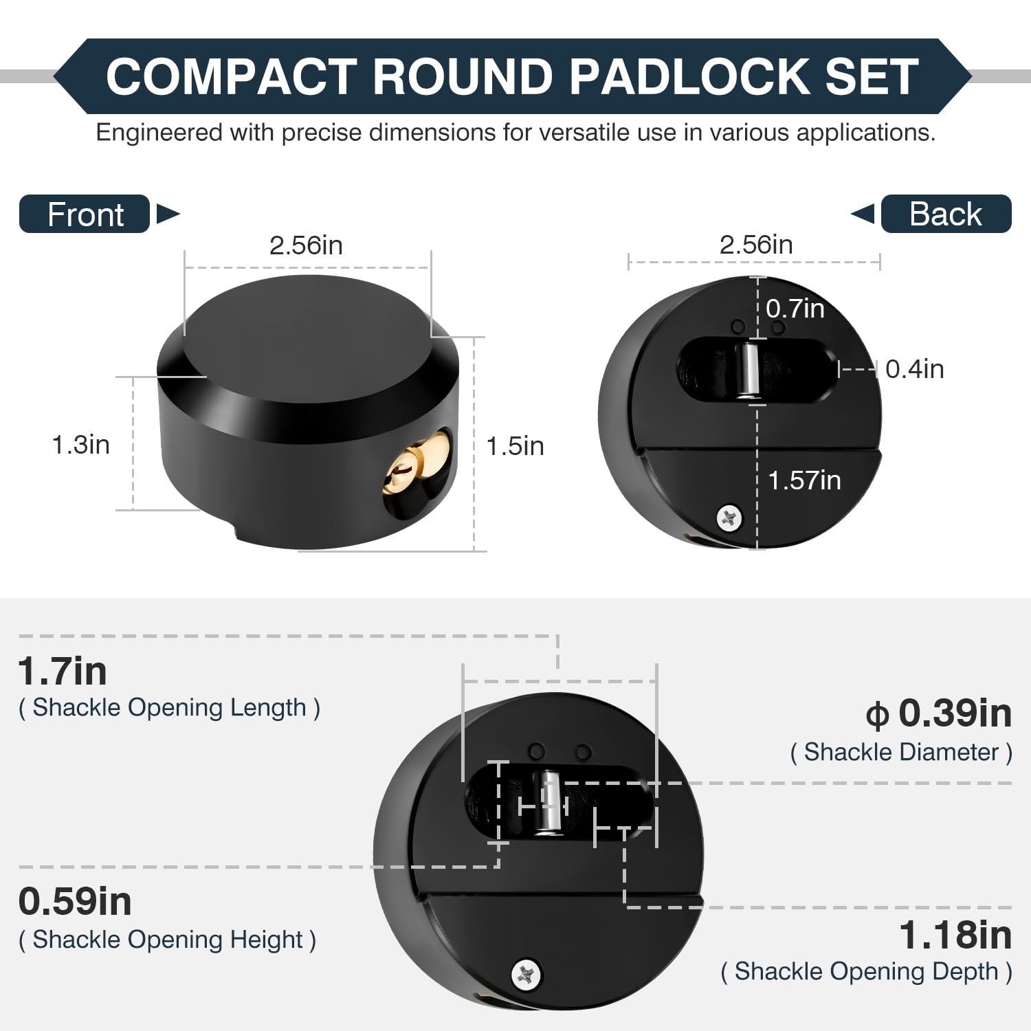 4Pack Puck Locks Keyed Alike, Heavy Duty Hidden Shackle Padlocks with Keys, B…