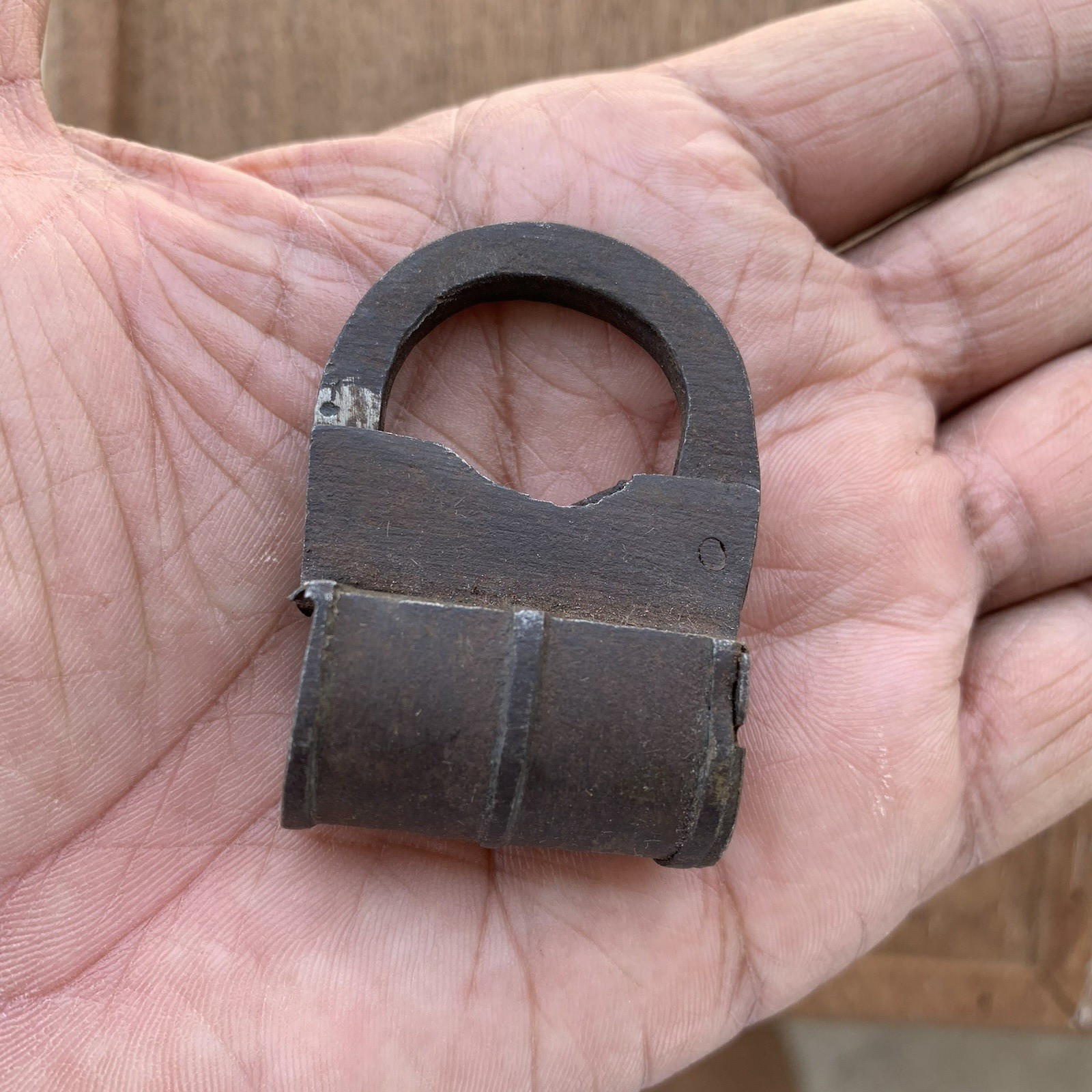 Antique Screw Type Iron Padlock with Key Early Hand Forged Lock small sized