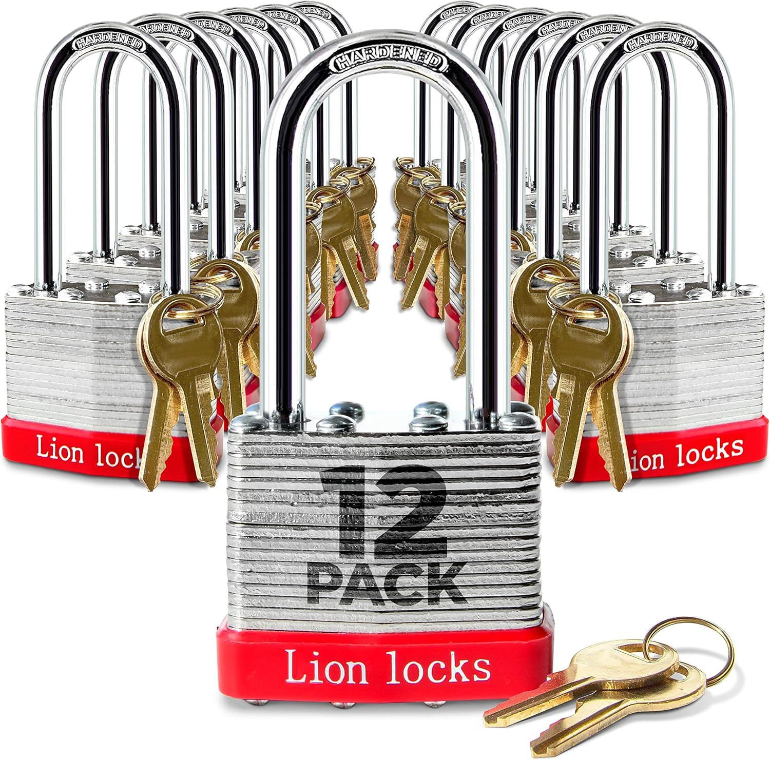 12 Keyed Alike Padlocks with 2″ Long Shackle, 24 Keys – Padlocks for Outdoor Use