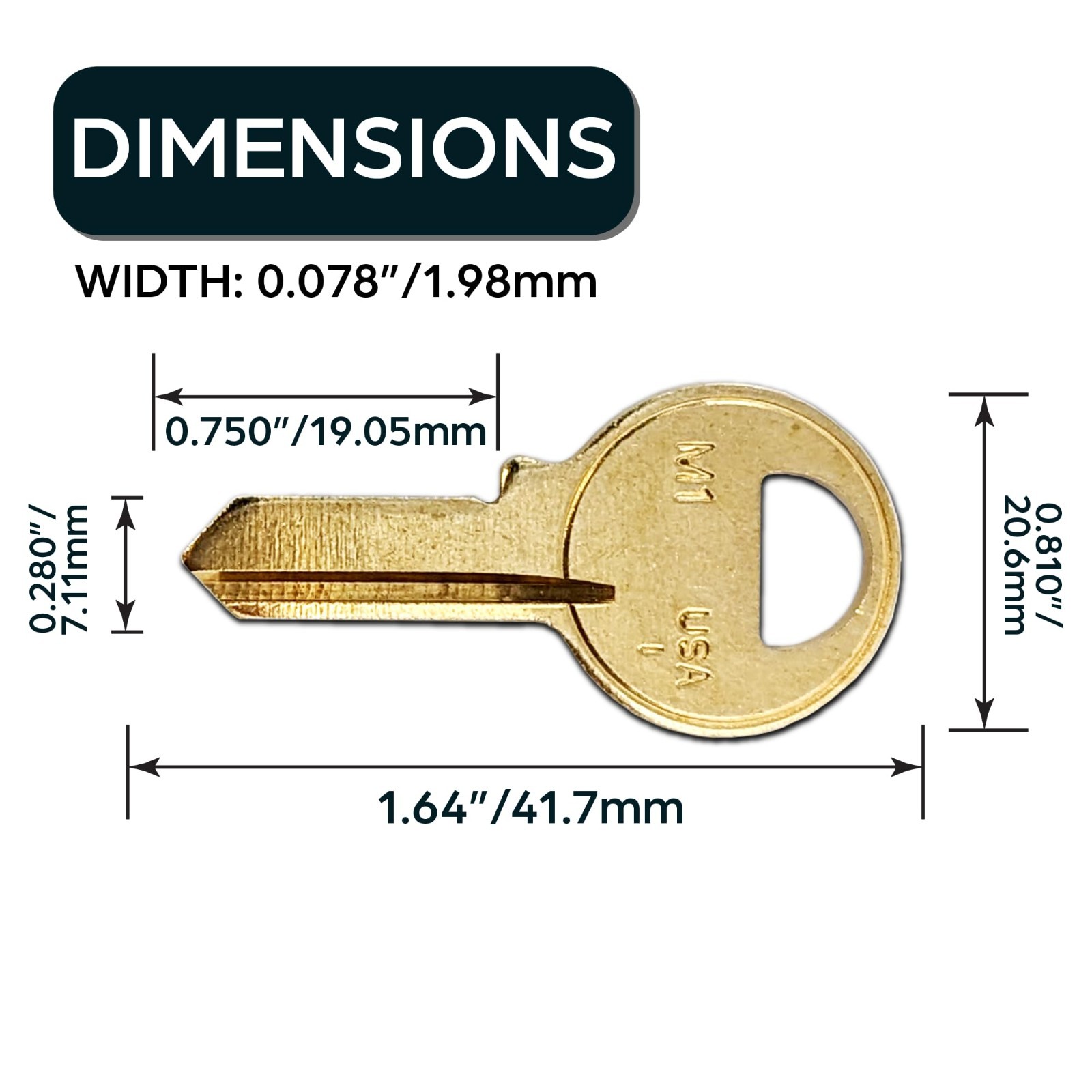 Premium Brass M1 Master Key Blanks | Uncut Keys for Home & Professional Use | 50