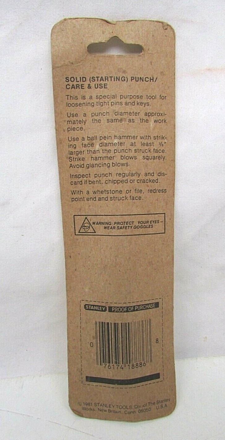 Rare Vintage Stanley 1/8″ 3mm Solid Punch w/ Vinyl Grip NOS New 18-886 USA