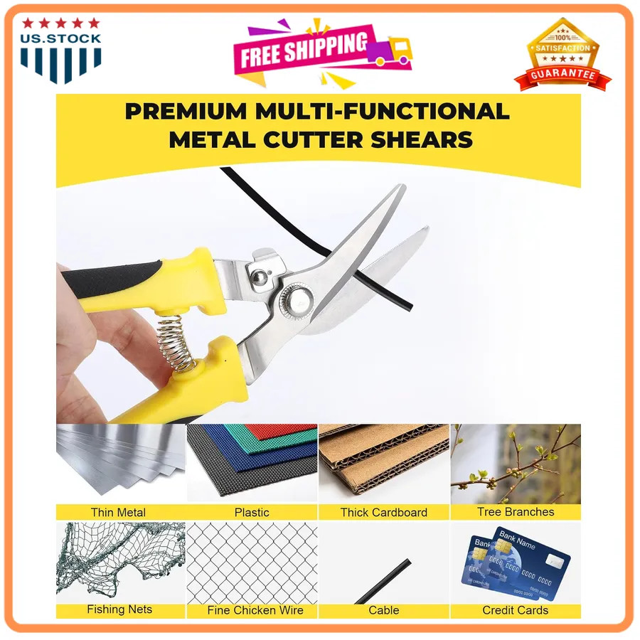 8in Aviation Tin Snips Heavy Duty Straight Cut Metal Sheet Cutter Tool