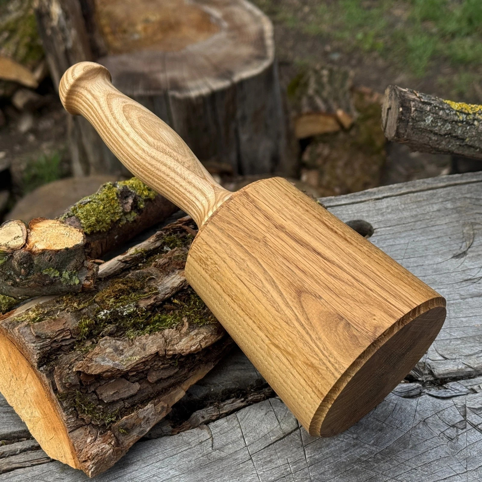 Wooden Mallet 8.27in Ash Wood Hammer for Chisels Carving Woodworking 2.95in Head