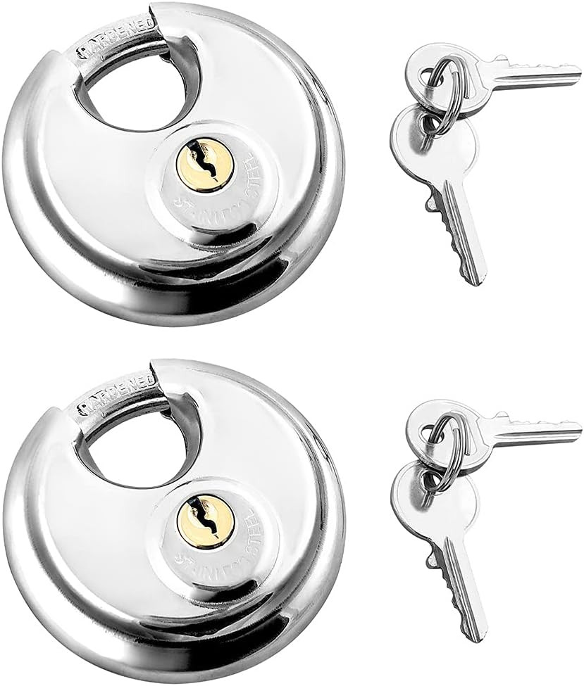 Disc Padlocks 2-Pack | Heavy-Duty Stainless Steel, Keyed Different, 3/8” Shackle