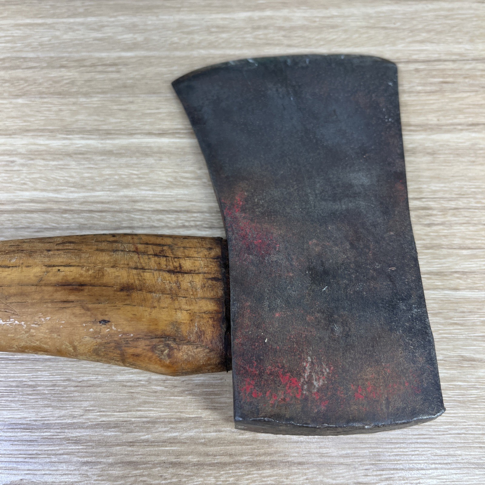 Vintage Tool Axe Hatchet 15″ Long Oak Handle with 3+” Blade Sharp Red Head