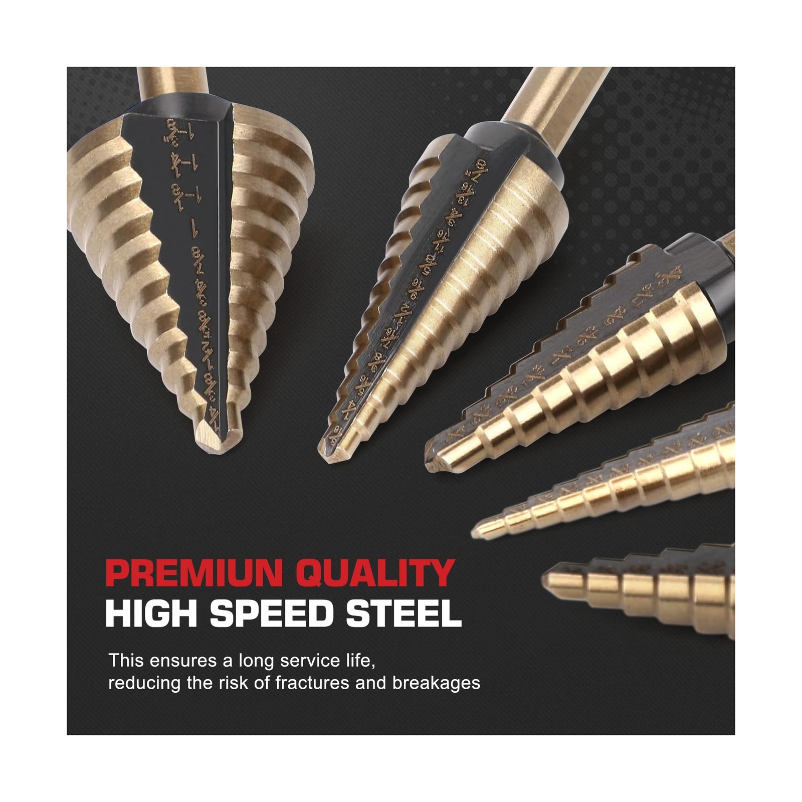 5Pcs Step Drill Bit & 5Pcs Countersink Drill Bit Set, Titanium Coated, HSS St…