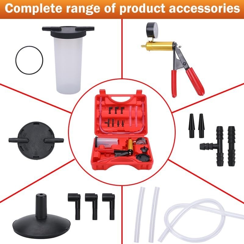 2 in 1 Brake Bleeder Kit with Hand Vacuum Pump with Gauge Adapters Automotive Br