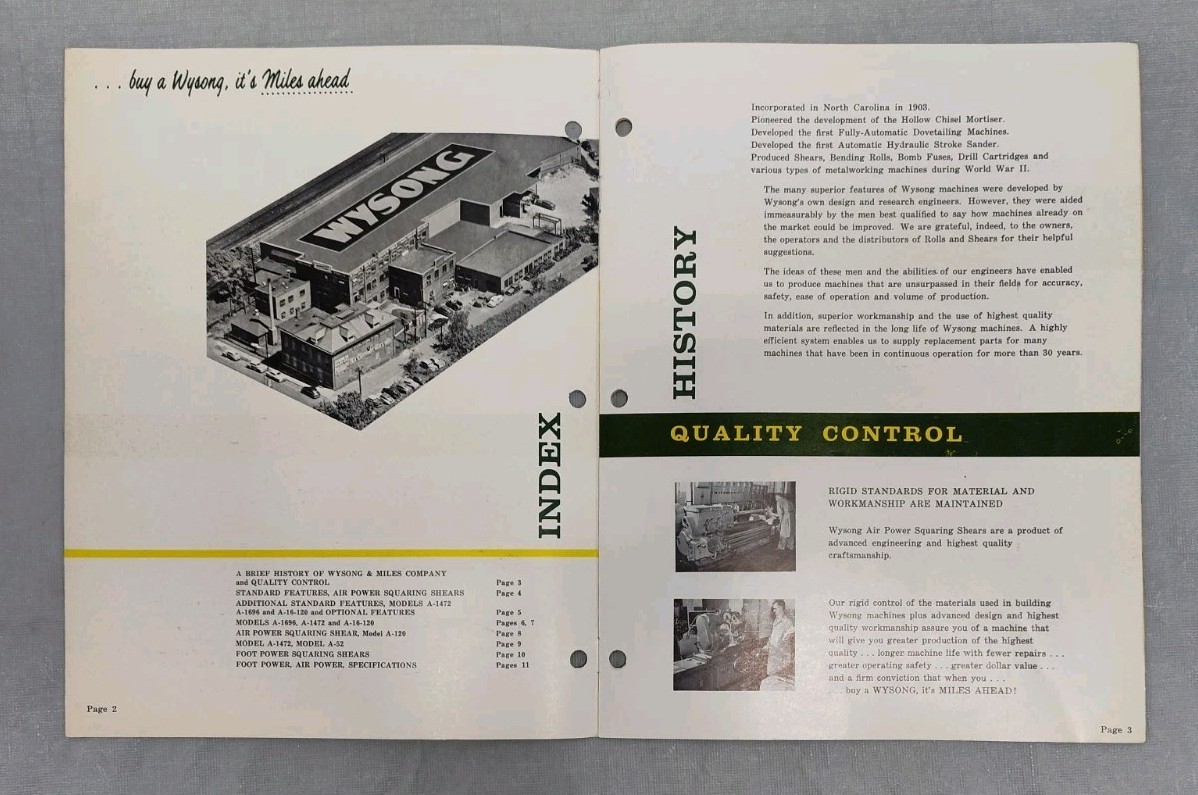 Wysong & Miles Catalog Squaring Shears Industrial Machine Metal Working Brochure