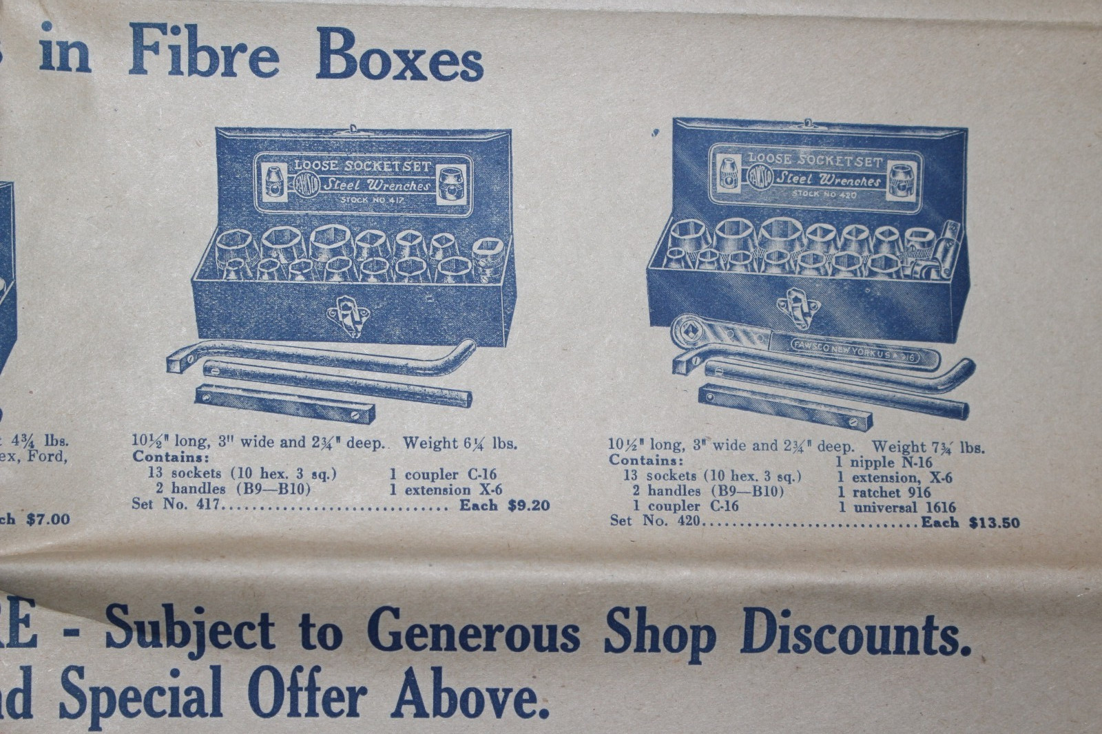 Vintage Fawsco Steel Wrench Co. Socket Set Special Offer Advertising Poster