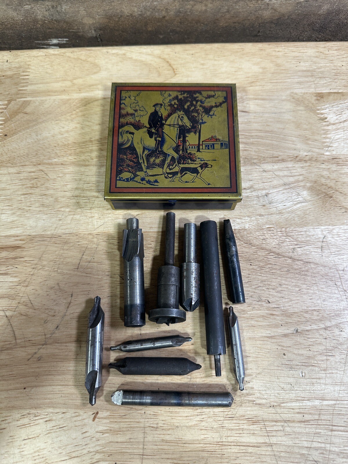 Vintage Lot Of 10 Morse Machining Bits With Tin Box (Double End Mill Bits, Etc)