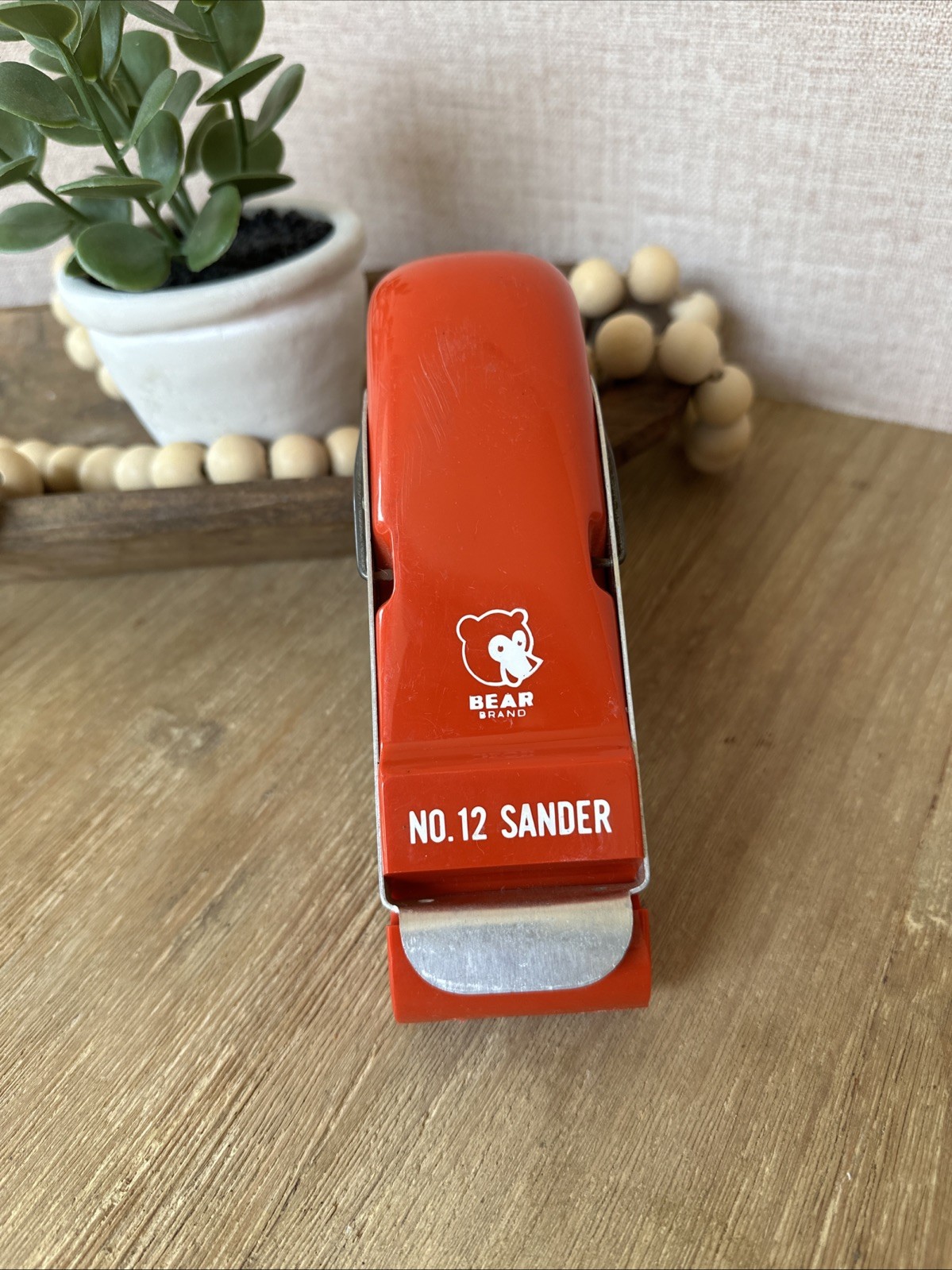 Vintage 1960s Bear Brand No. 12 Sandpaper Holder Hand Sander Tool Flame Red
