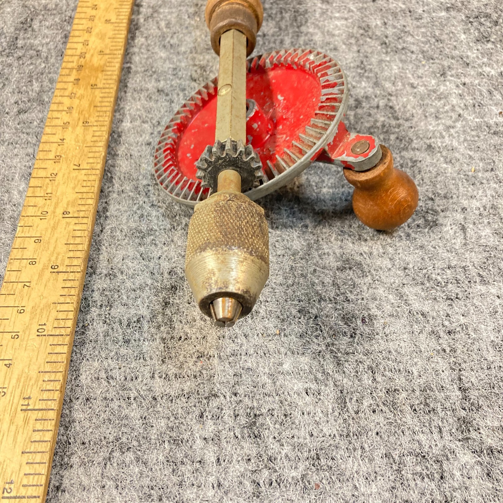 Vintage Eggbeater Hand Drill Wood Handle 11″ USA