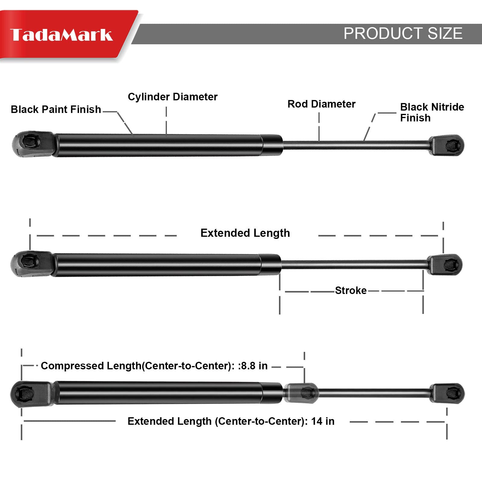 C16-06389 14 Inch 24lbs/107N Gas Strut Spring 14 Shock Lift Support for Leer A R