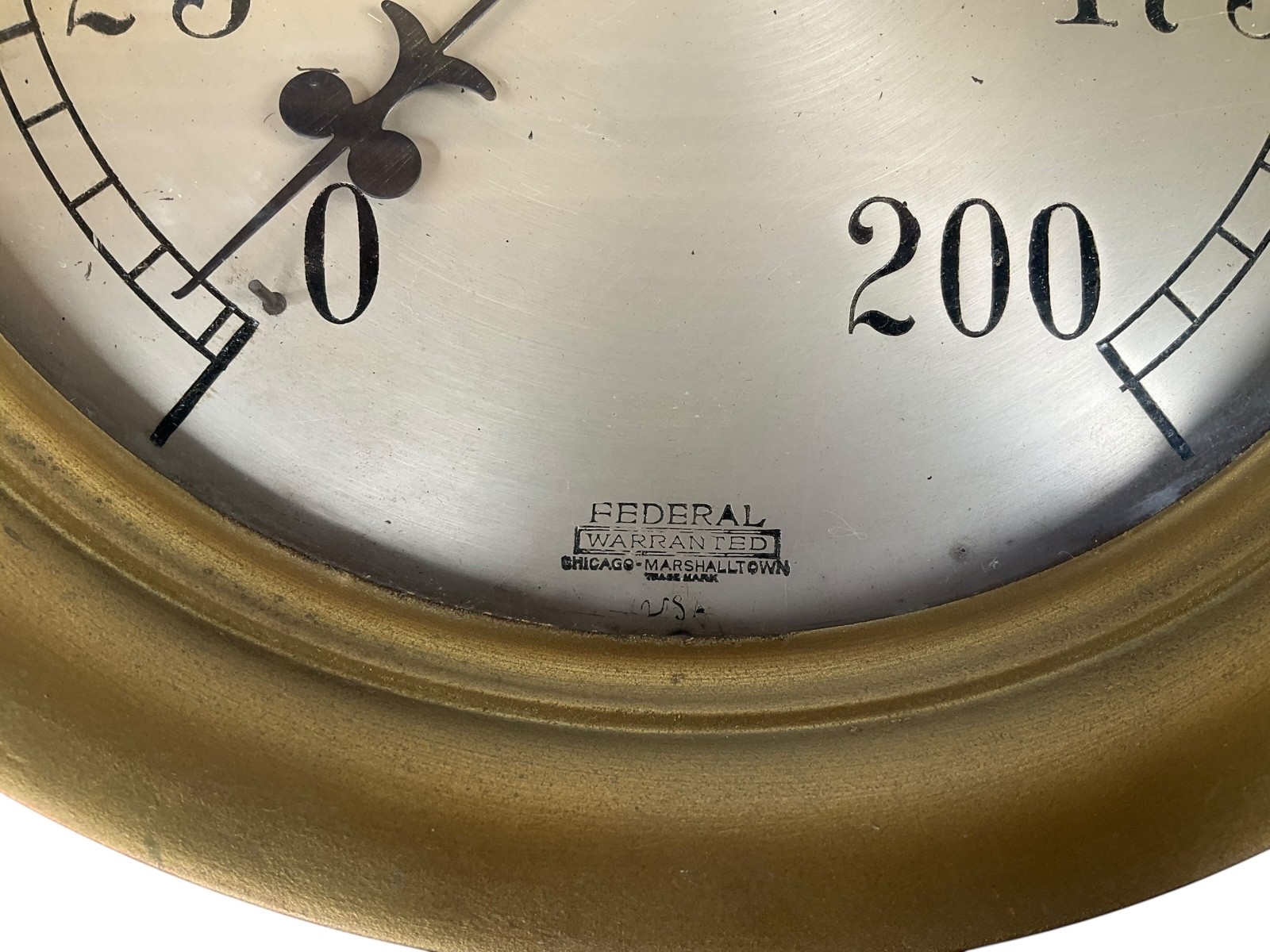 HUGE 12-inch FEDERAL WARRANTED Chicago 200 Pressure Gauge Clover Leaf STEAM PUNK