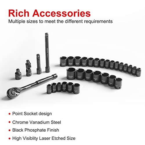 33-Piece Reversible 3/8″ Impact Socket Set with 72 Teeth – Reversible 33-Piece