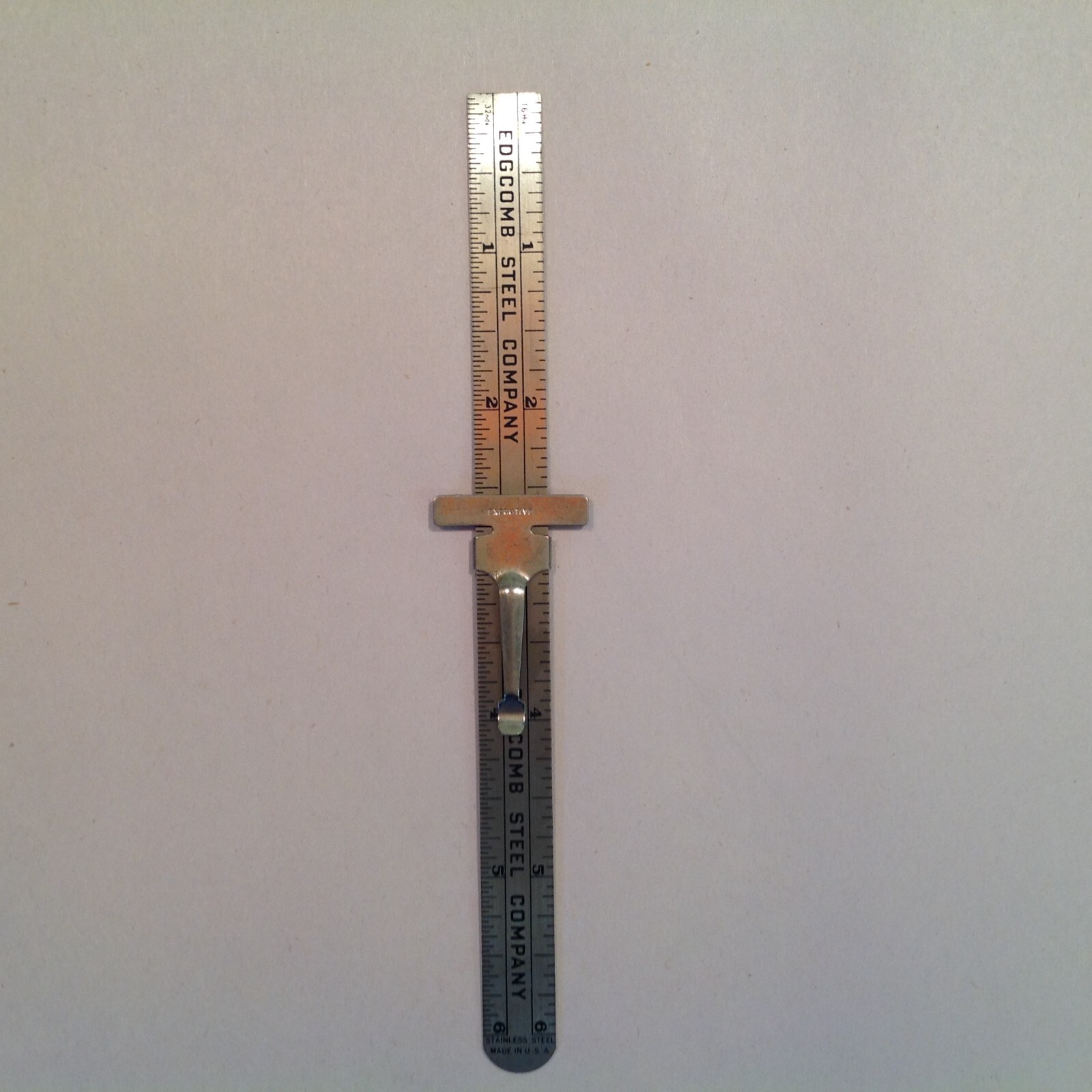 Vintage Edgcomb Steel Company Pocket Clip Slide Ruler Depth Gauge Executive Tool