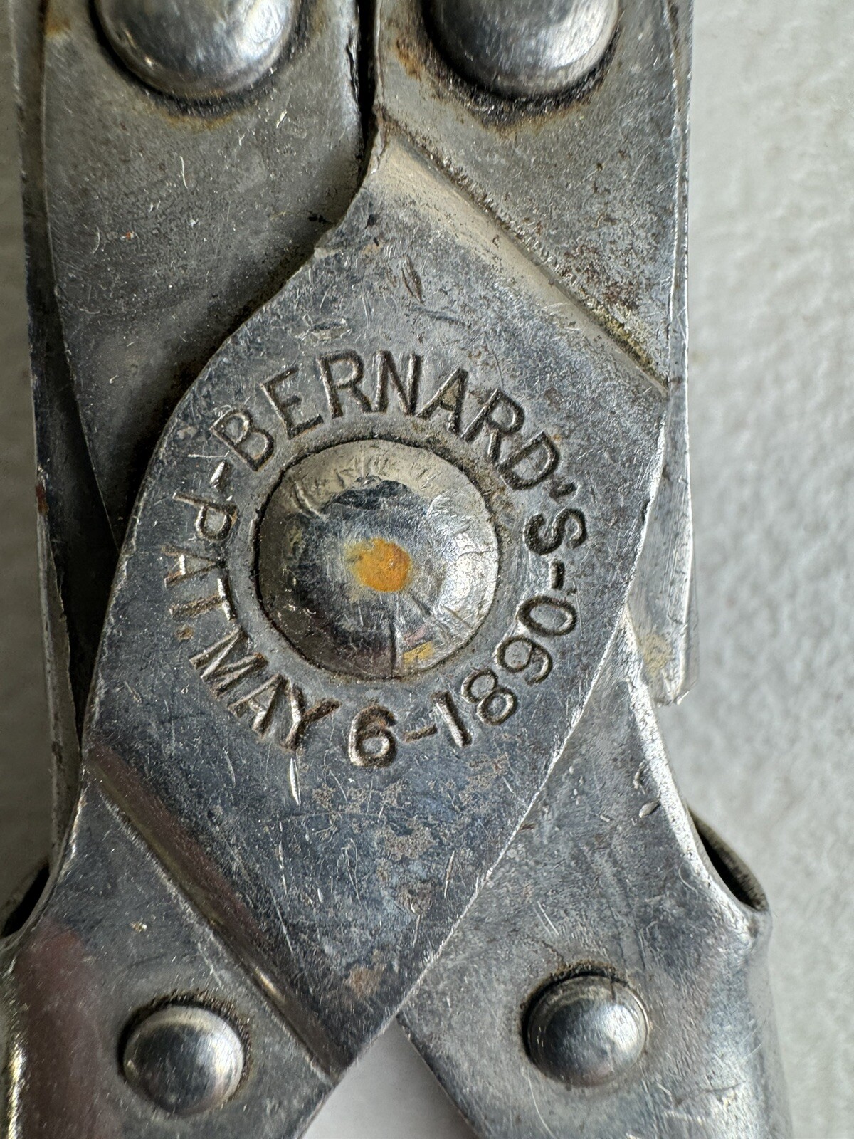 6 Inches Antique Vintage Bernards Pliers patent Number May 6, 1890