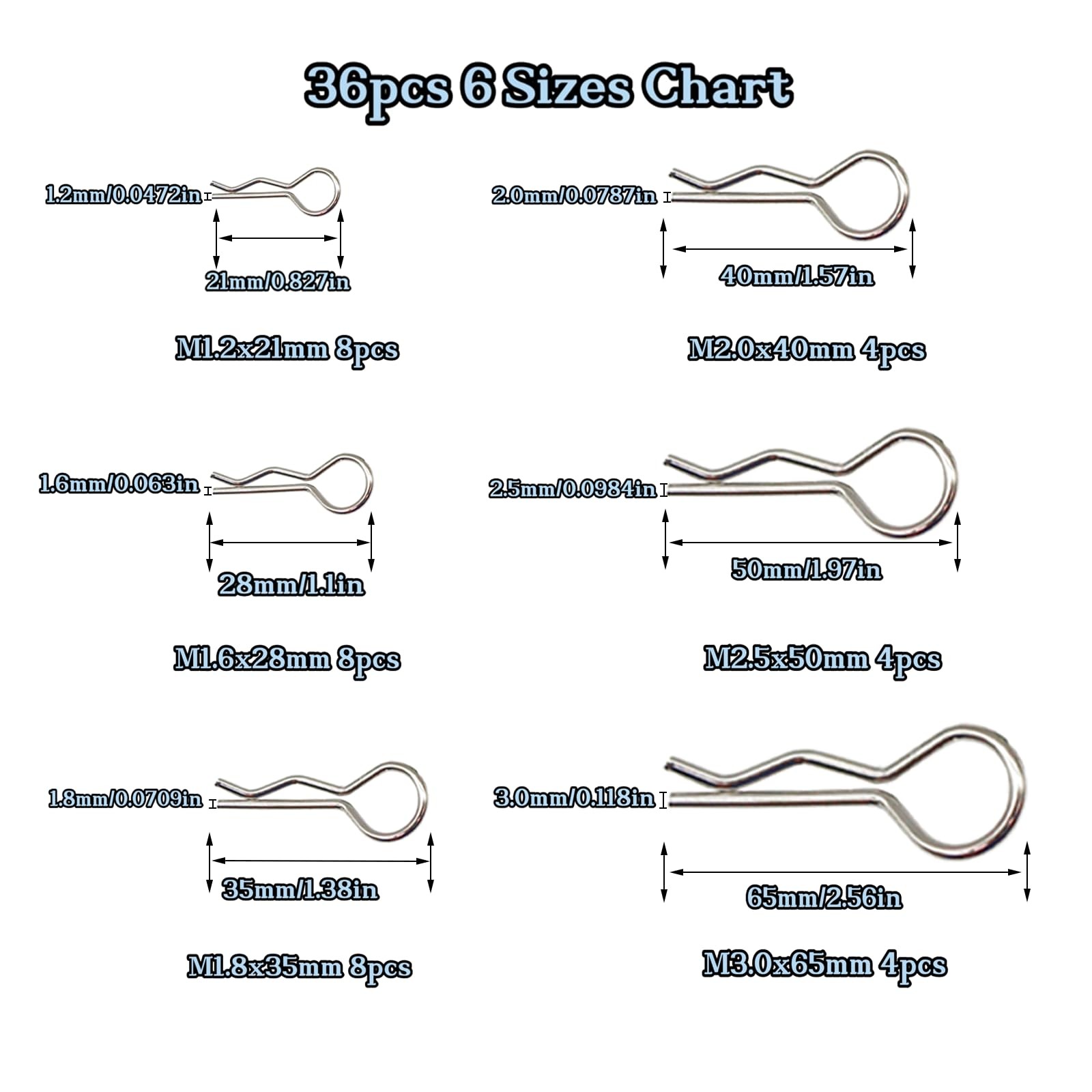 30 Pcs R Shaped Spring Cotter Pins Fastener Assortment Kit for Hitch Pin Lock
