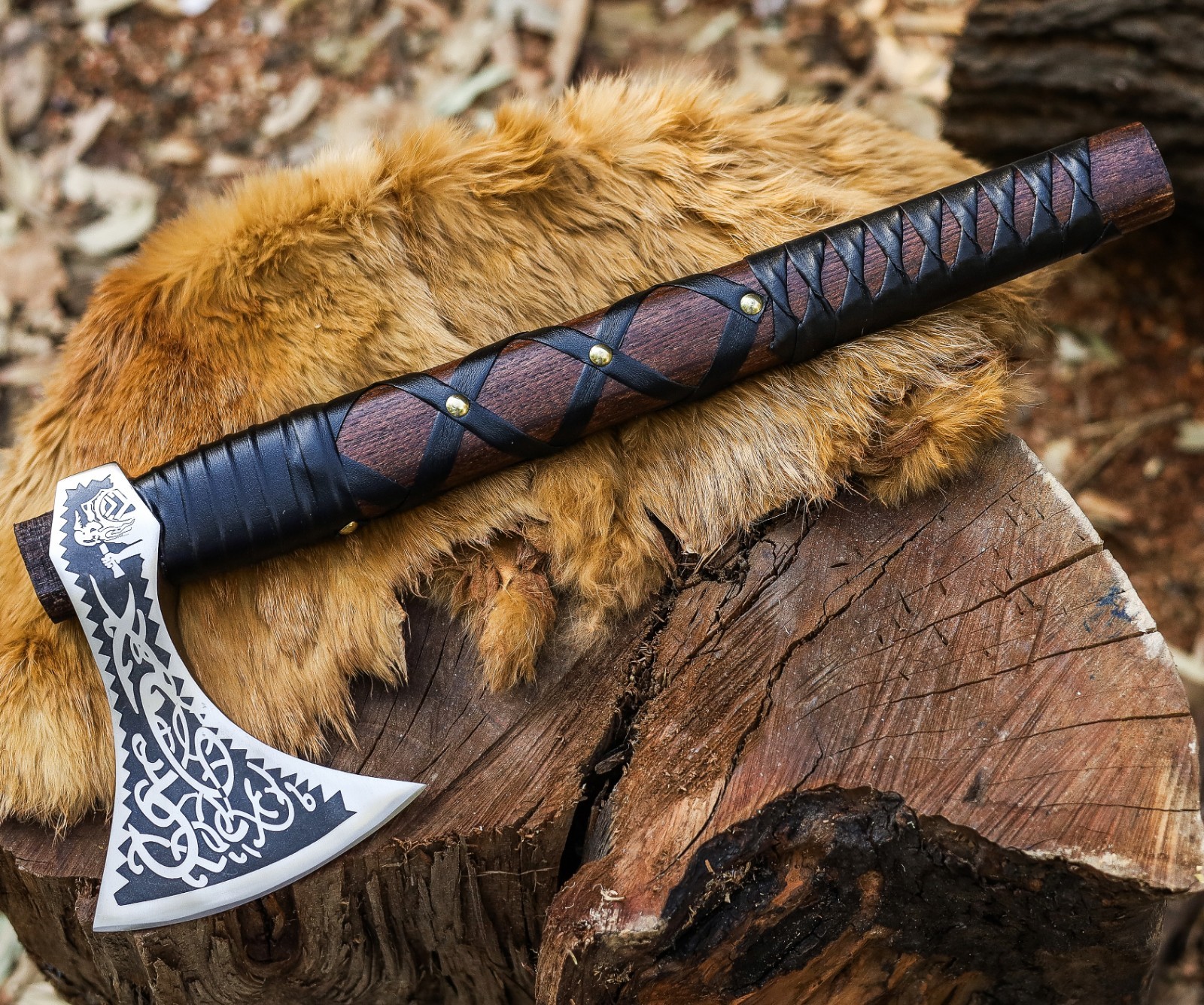 Valhalla Axe,Carbon Steel Viking Axe Head Engraved Handle, Wolf Camp Axes,VBA-04