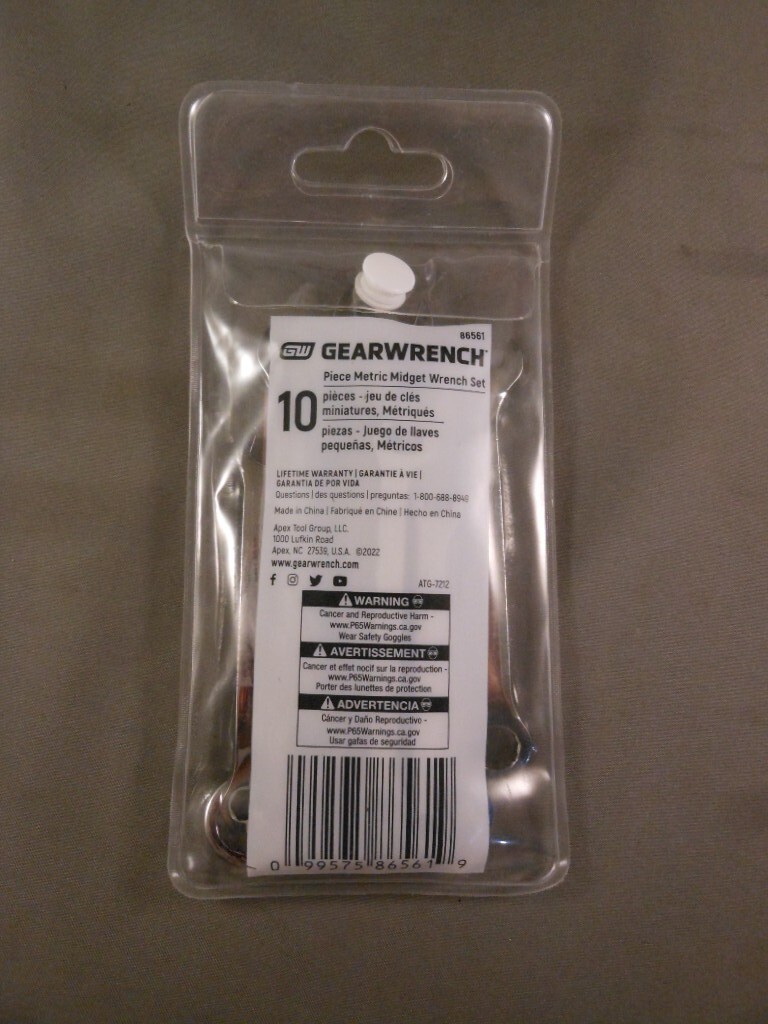 New GearWrench 86561 Metric 10 Piece Midget Combination Wrench Set Open & Box