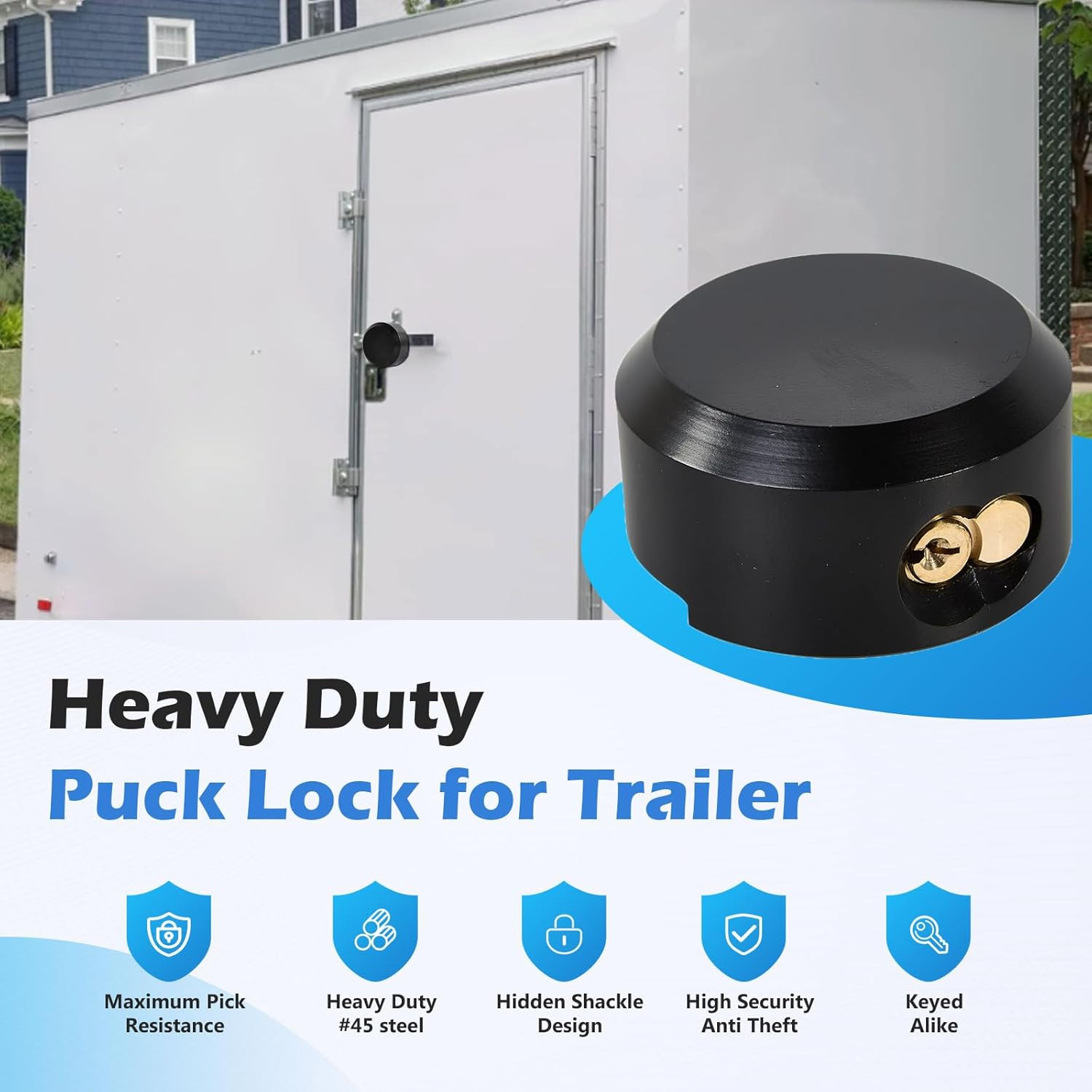3 Pack Puck Locks for Trailers Keyed Alike 2-7/8” Hidden Shackle Padlocks Heavy