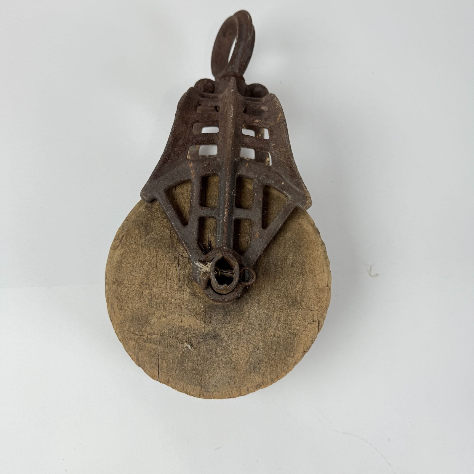 Antique Industrial Barn Pulley Wheel Rustic Primitive Cast Iron & Wood Decor
