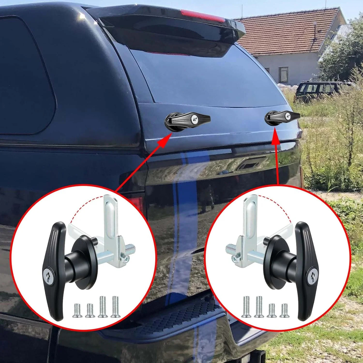 CZC AUTO Truck Cap Camper Shell T-Handle Lock Latch Set, Truck Bed Topper Door L