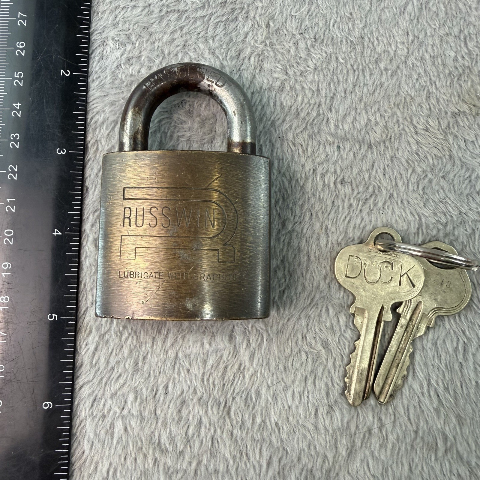Vtg Russwin Solid Brass 3″ Padlock & 2 Key Combo Hardened Steal Shank B74