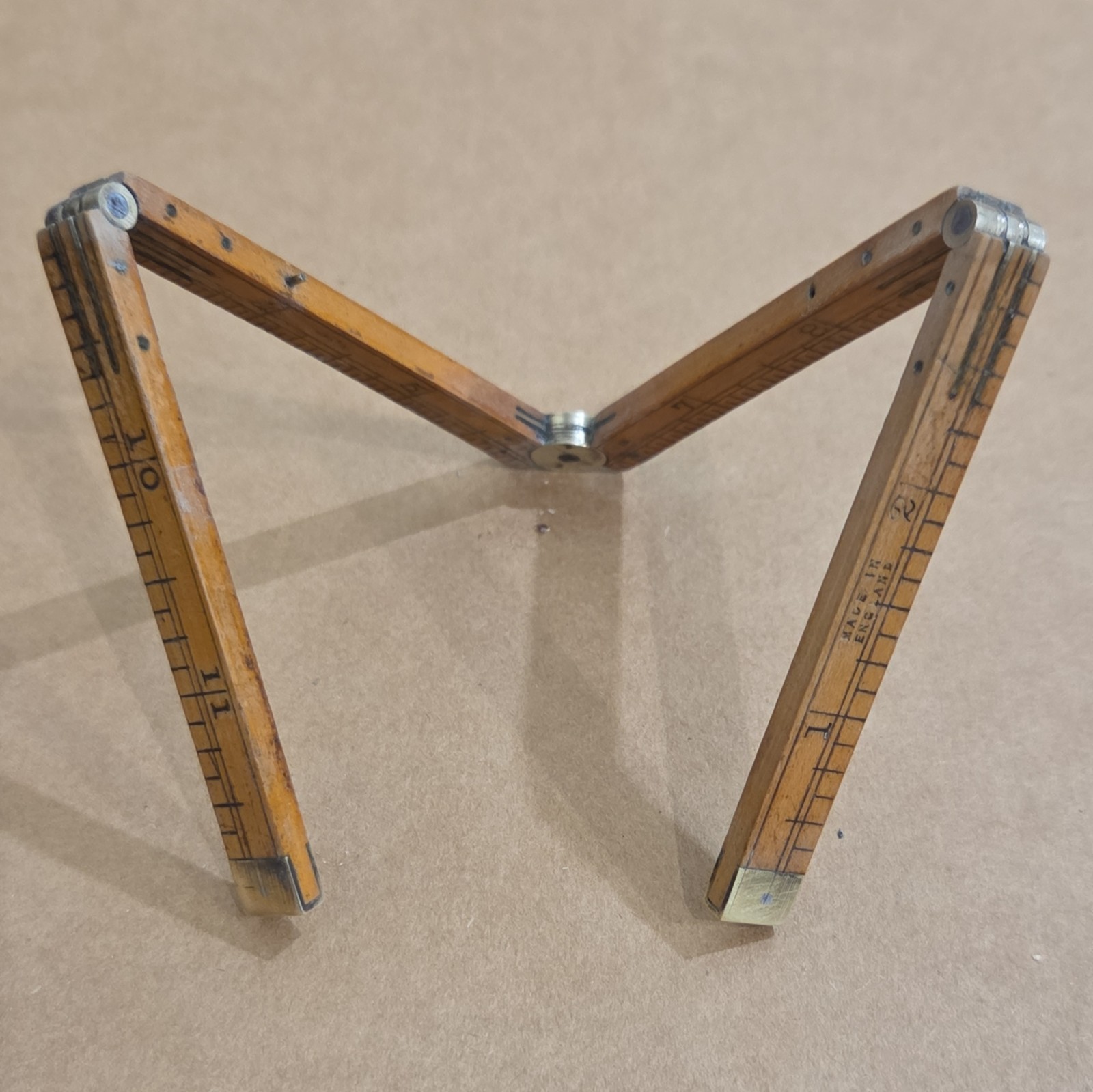 T.R. Abel & Son Vintage Original No. 1150 Wooden Folding Rule w/ Metal Hinges