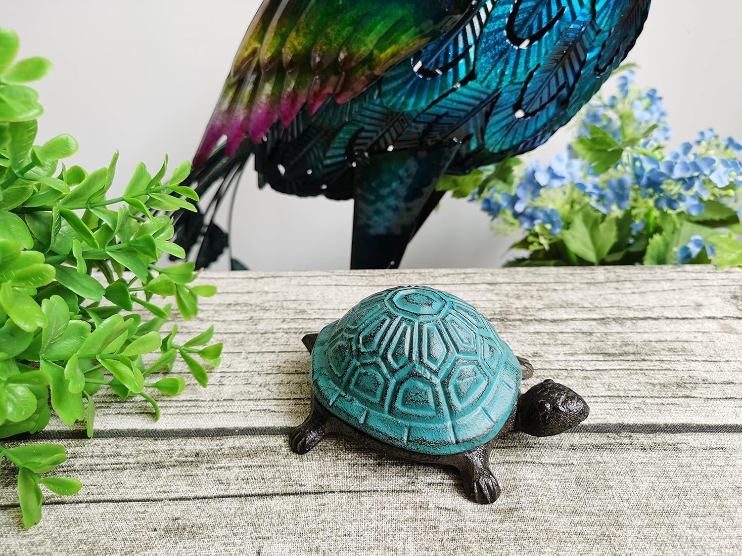 Cast Iron Turtle Key Hider for Garden and Indoor Decor Antique Blue
