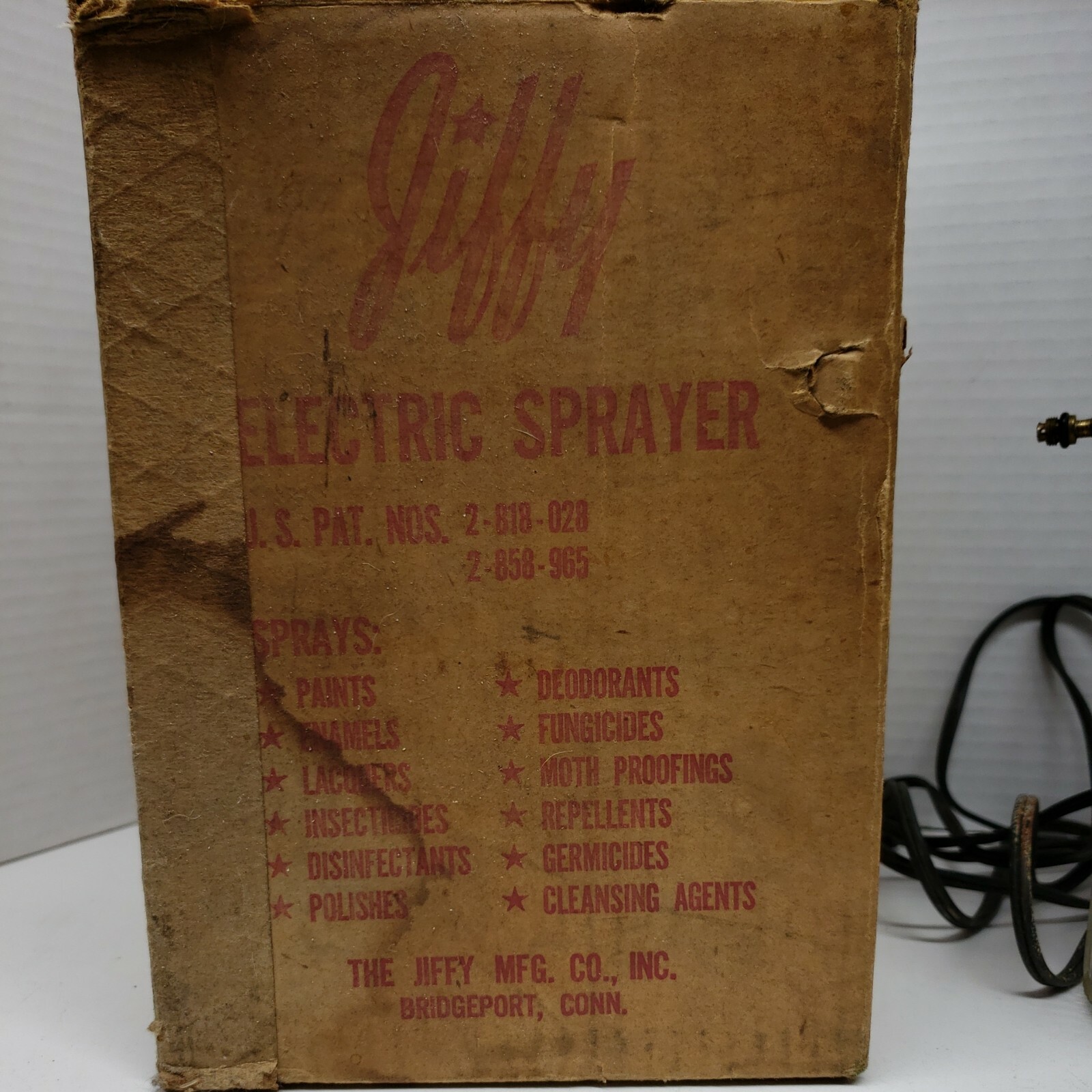 VINTAGE JIFFY ELECTRIC ALL PURPOSE SPRAYER Original Box. Off-angle Swivel Nozzle