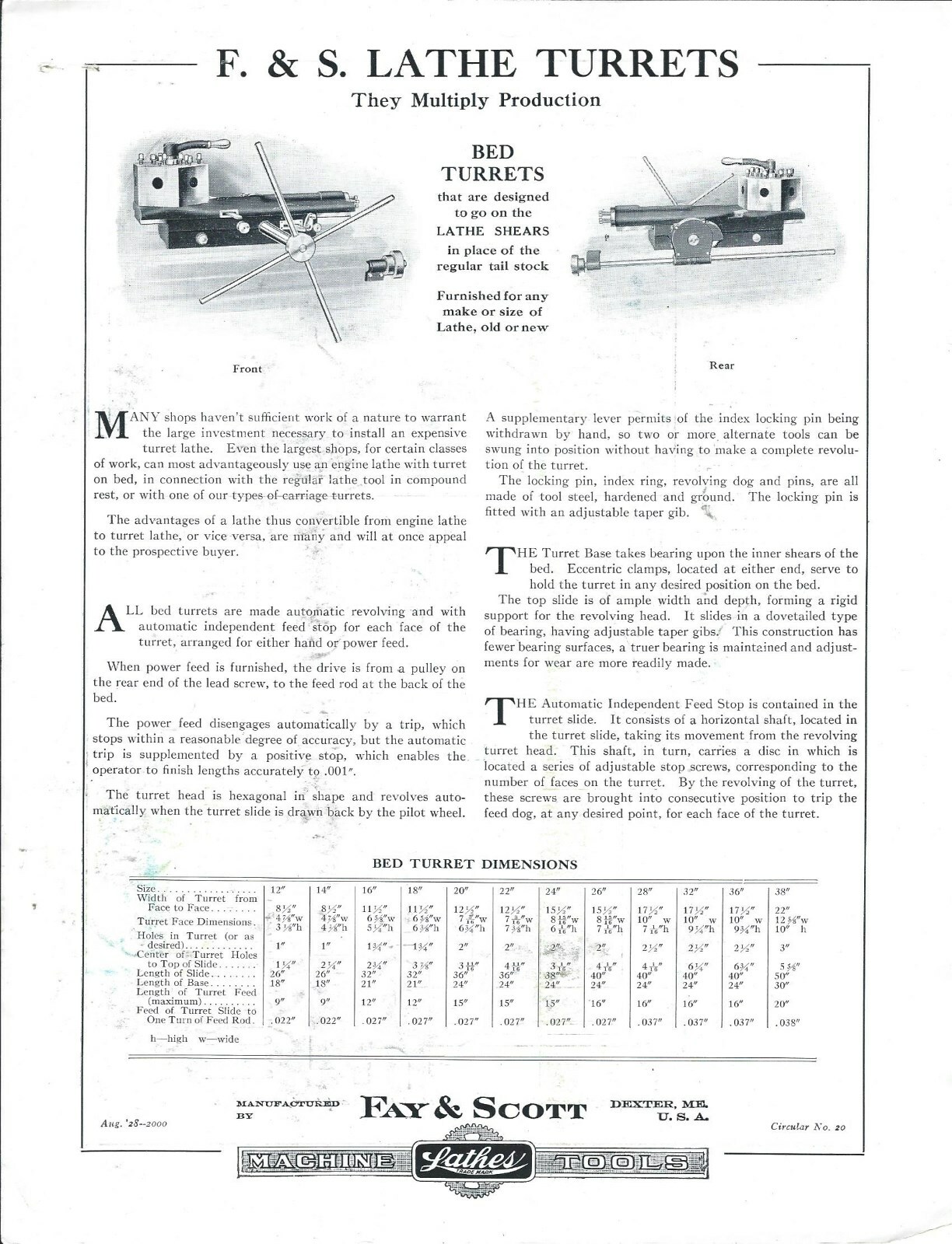 Data Sheet – Fay & Scott – Lathe Bed Turrets – Brochure Machining (TL90)