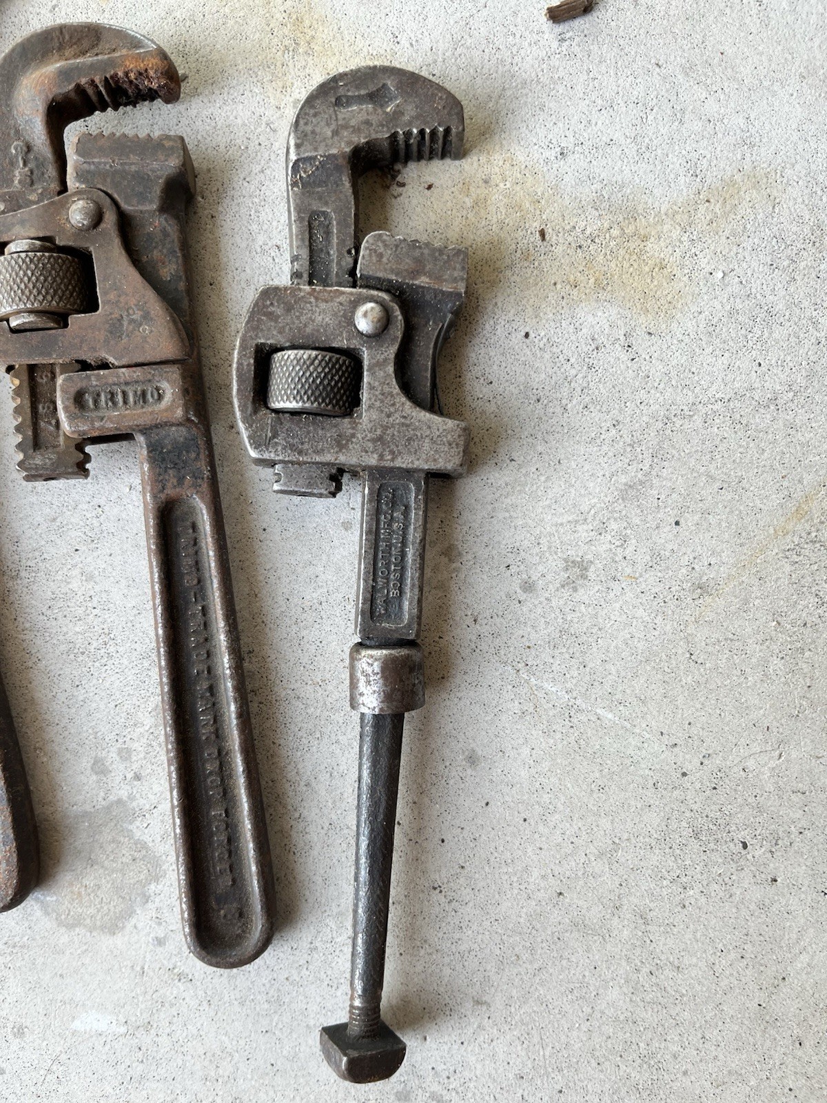 Lot of 5 Vintage Adjustable Pipe Monkey Wrenches, Assorted Sizes Plumbing Tools