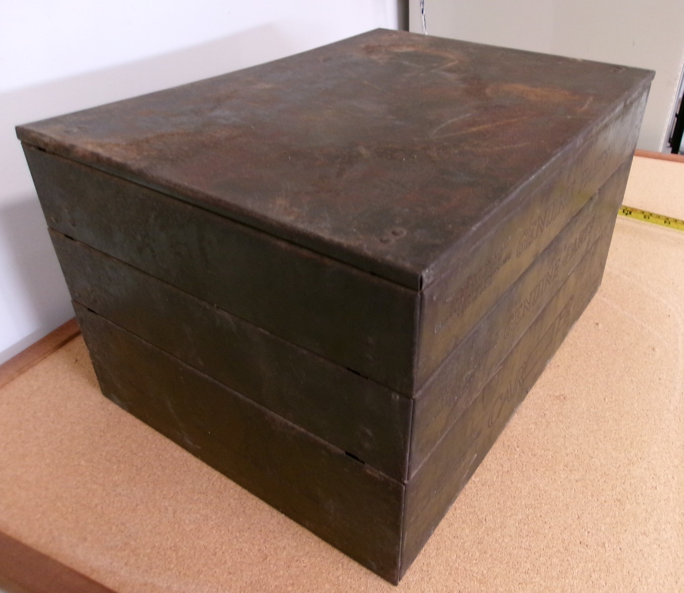 machinist mechanic box antique vintage carBUREter metal parts holder 16x12x9