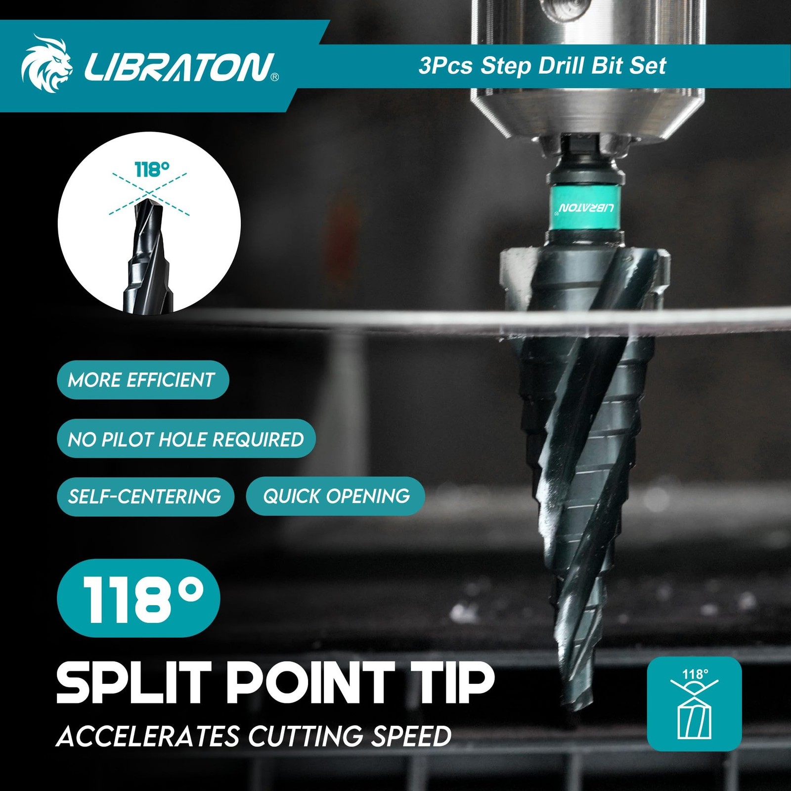 LIBRATON Four Spiral Flute Step Drill Bit Set 1/8″-7/8″, M35 Step Bits | Coba…