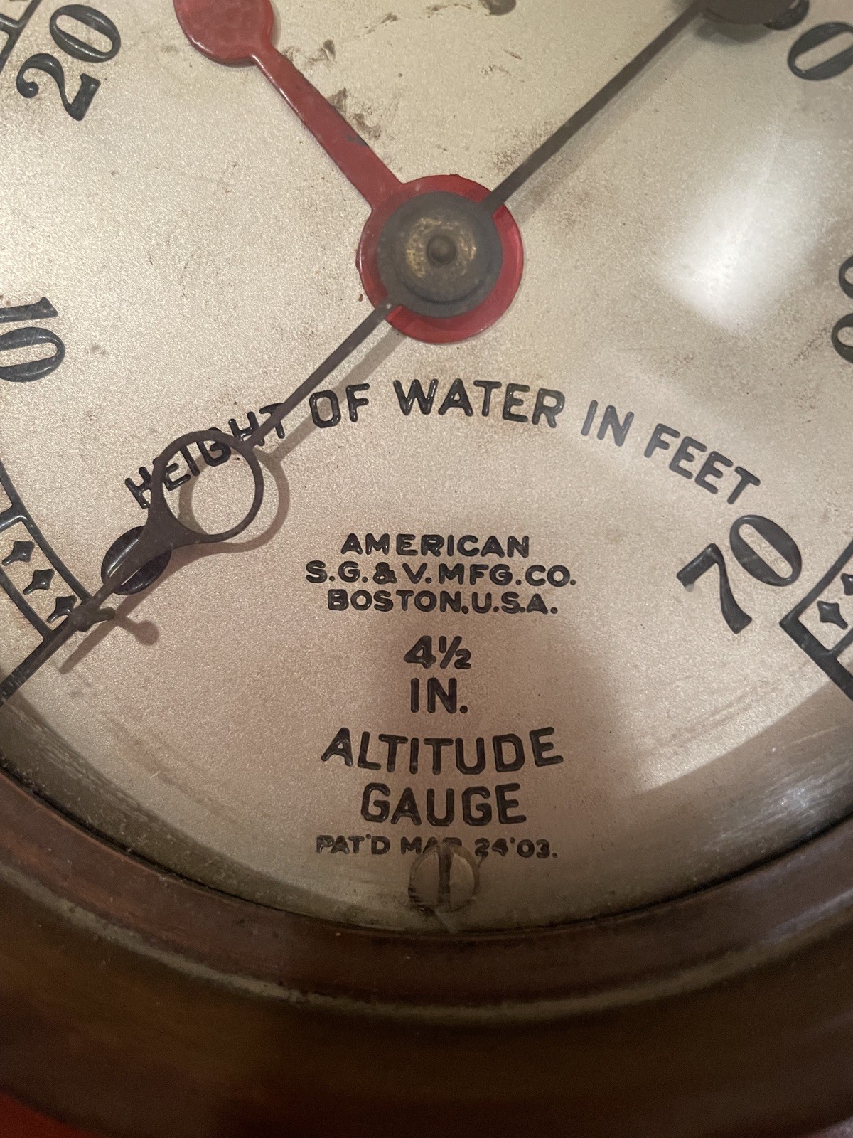 Antique 4 1/2″ Altitude Guage American Steam Guage & Valve Co. Pat’d Mar 24 1903