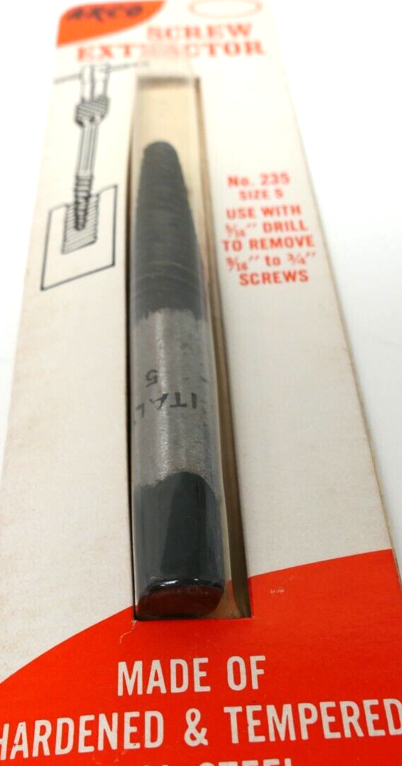 RARE Vtg ARCO Steel Screw Extractor No.235 Size 5 Use w. 5/16″ Drill Italy NOS