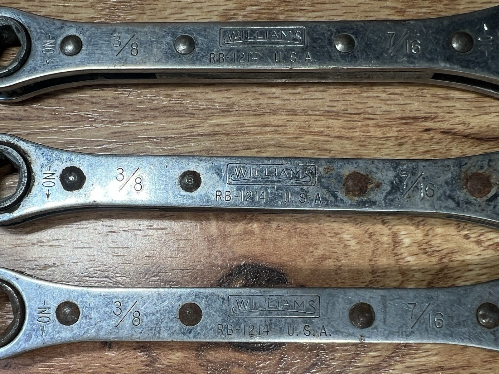 3 WILLIAMS VINTAGE RATCHETING BOX END WRENCH 3/8″ & 7/16″ 6 POINTS RB-1214 Lot