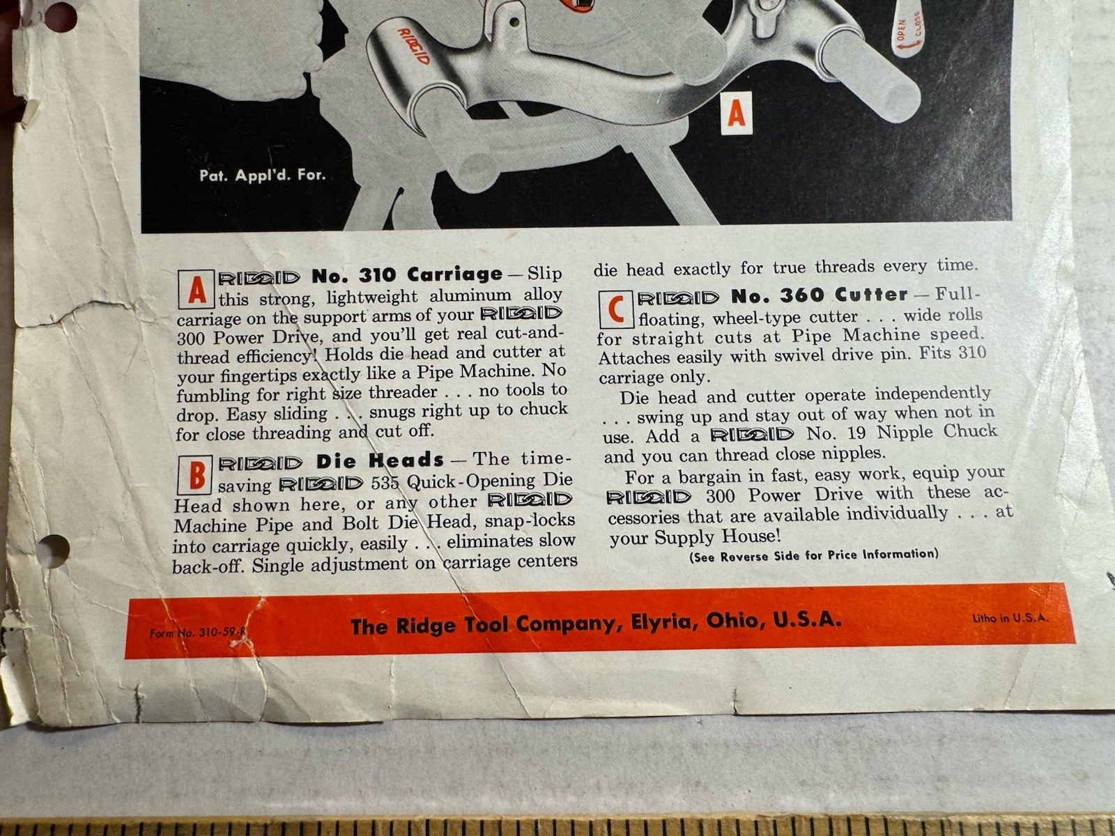 Vintage Ridge Tool Co Ridgid 300 Threading Machine No. 59-C Elyria Ohio Brochure