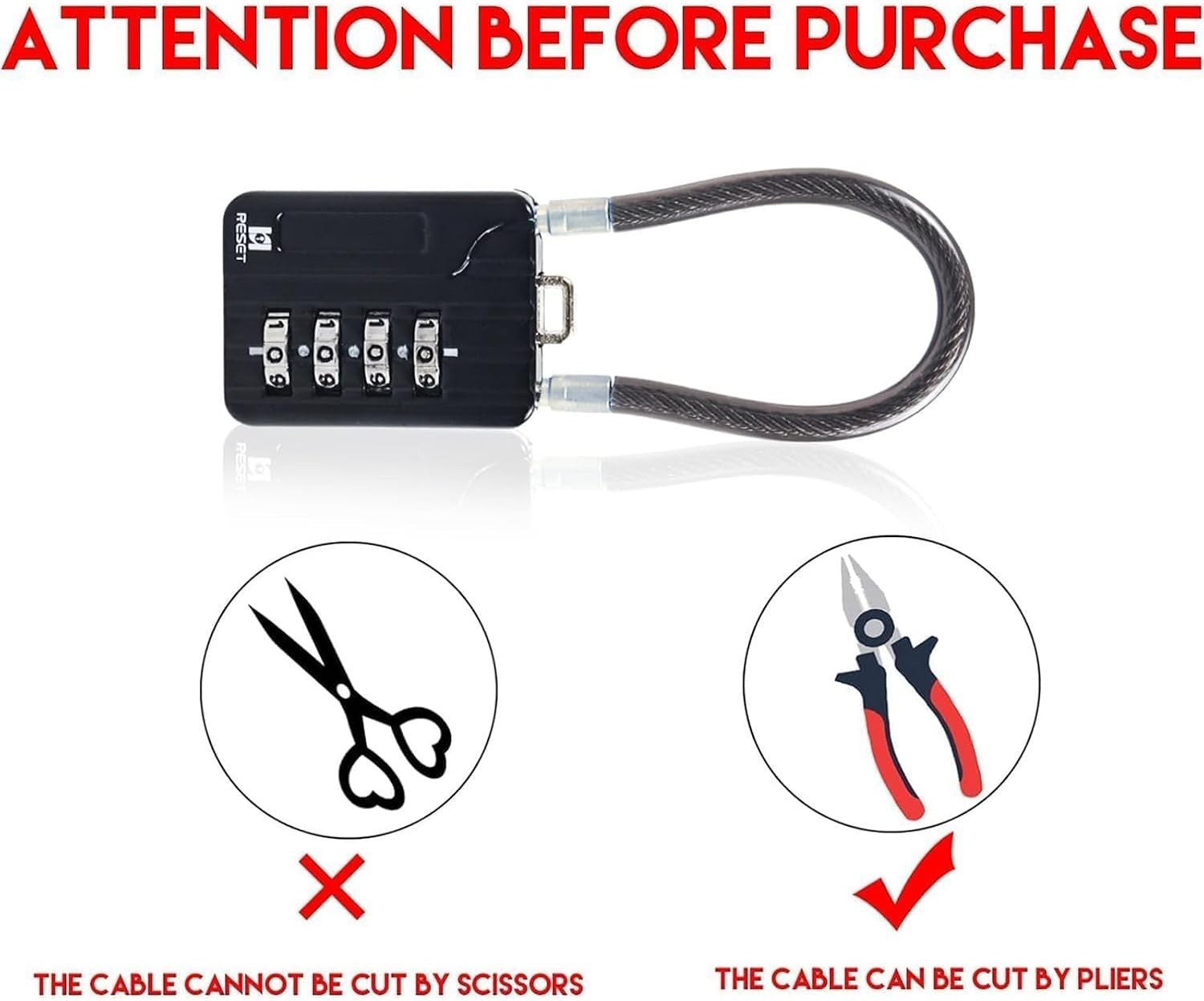 4-Pack 4-Digit Combination Cable Padlocks | 7in/18cm for Travel and Everyday Use